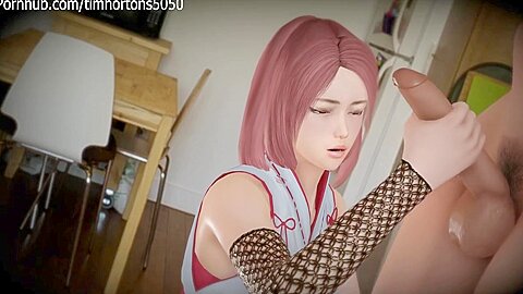 3d Beauty Sakura Jerks Off A Dick With Her Feet And Makes A Stunning Blowjob