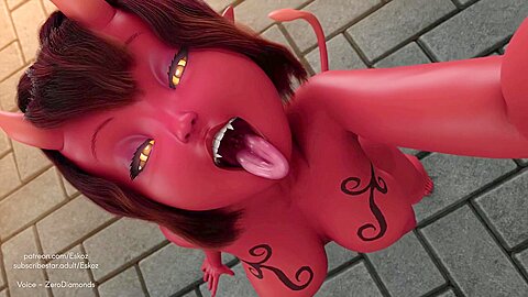 Anime Devil Shows Her Big Tits & Mouth In A Solo