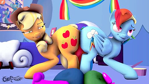 Lesbians Applejack And Twilight Sparkle Share One Dildo, 3d Porn