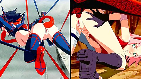 Slutty Anime Hottie Ryuko And Sakura Toy With Their Wet Cunts
