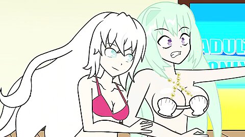 Cute Cartoon Blonde Ingesting Blue-haired Hottie