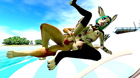 Doggy And Bunny At The Beach [second Life]