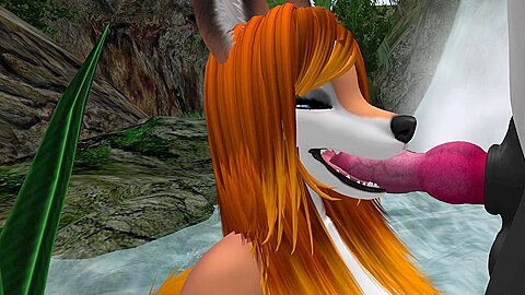 Orange Furry Fox Blowjob Side View